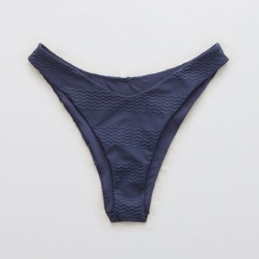 NWT Aerie Jacquard Super High Cut Cheekiest Bikini Bottom Blue Size Large